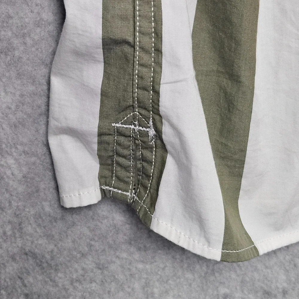 Banana Republic Luxe Poplin Green White Striped Button-Up Shirt Tall XL Slim Fit